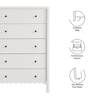 Emmeline Scalloped 5-Drawer Chest white finish with scalloped edge and black knobs on Tampa Home & Garden Store