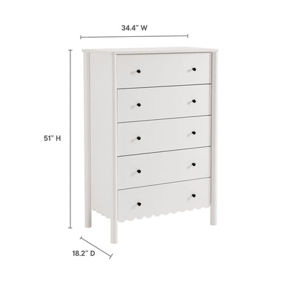 Emmeline Scalloped 5-Drawer Chest by Modway in white with black knobs on Tampa Home & Garden Store