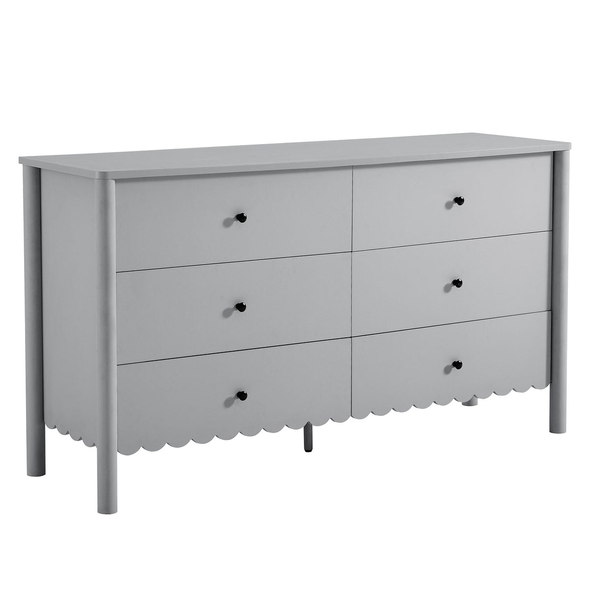 Emmeline Scalloped 6-Drawer Dresser in gray with black knobs by HouseOfZazla on Tampa Home & Garden Store