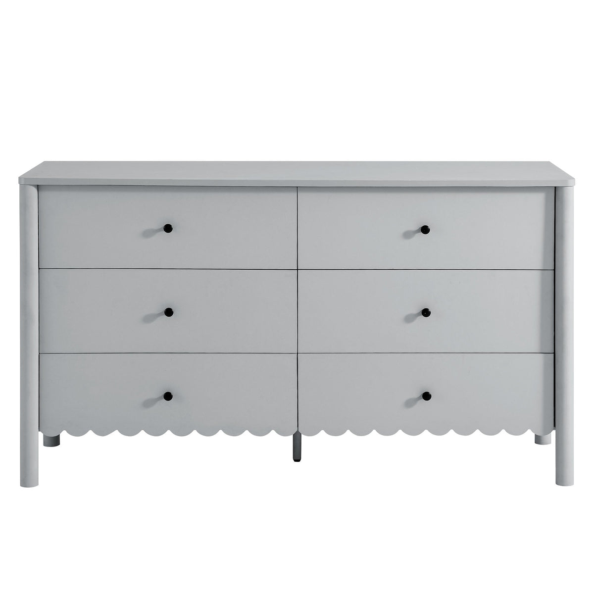 Emmeline Scalloped 6-Drawer Dresser Modway in light gray with round black knobs on Tampa Home & Garden Store