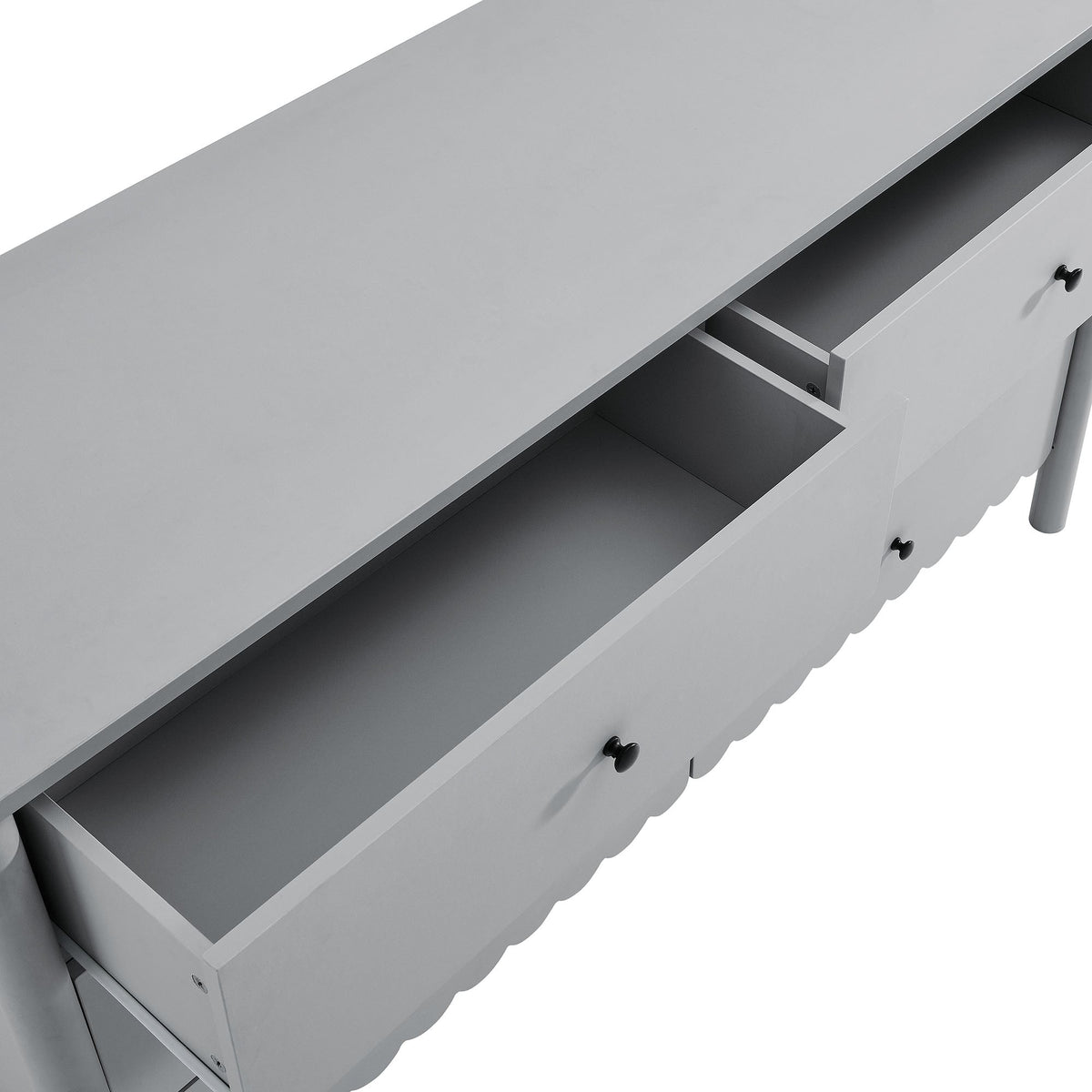 Emmeline scalloped 6-drawer dresser by Modway in gray finish with black knobs on Tampa Home & Garden Store