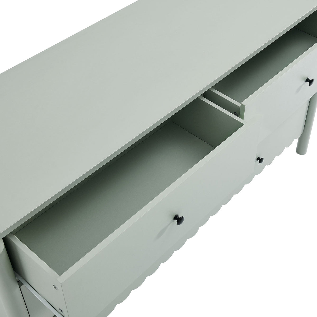 Emmeline Scalloped 6-Drawer Dresser by Modway in sage gray with black knobs on Tampa Home & Garden Store