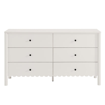 Emmeline Scalloped 6-Drawer Dresser in white with black knob pulls, scalloped apron on Tampa Home & Garden Store