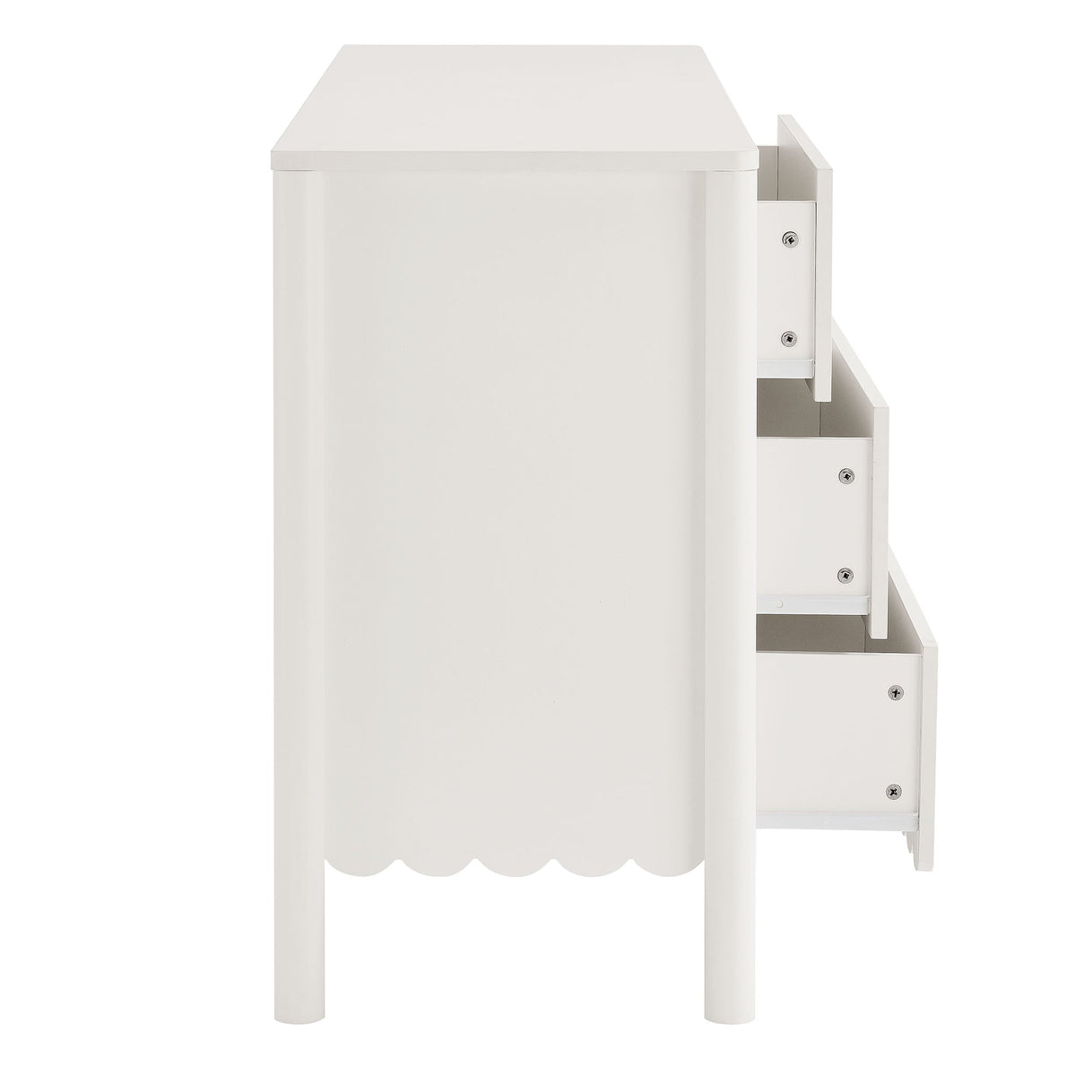 Emmeline Scalloped 6-Drawer Dresser in white finish with scalloped bottom edge on Tampa Home & Garden Store
