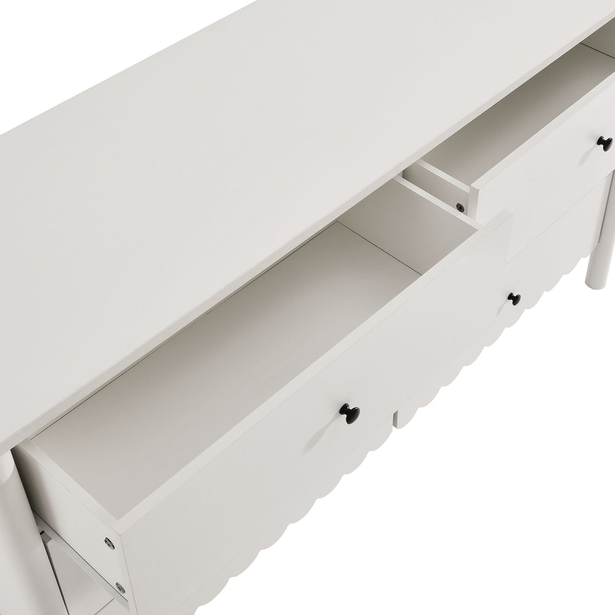 Emmeline Scalloped 6-Drawer Dresser white finish with black knobs on Tampa Home & Garden Store