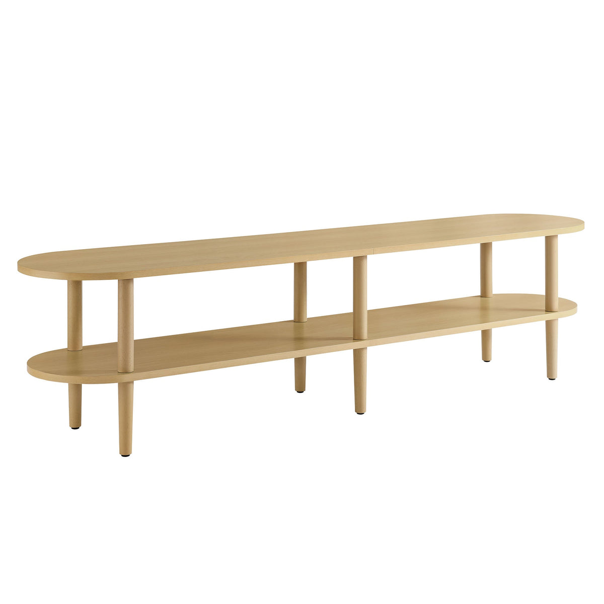 Torus Oval Wood TV Stand long light oak finish, multi-tier living room console HouseOfZazla on Tampa Home & Garden Store