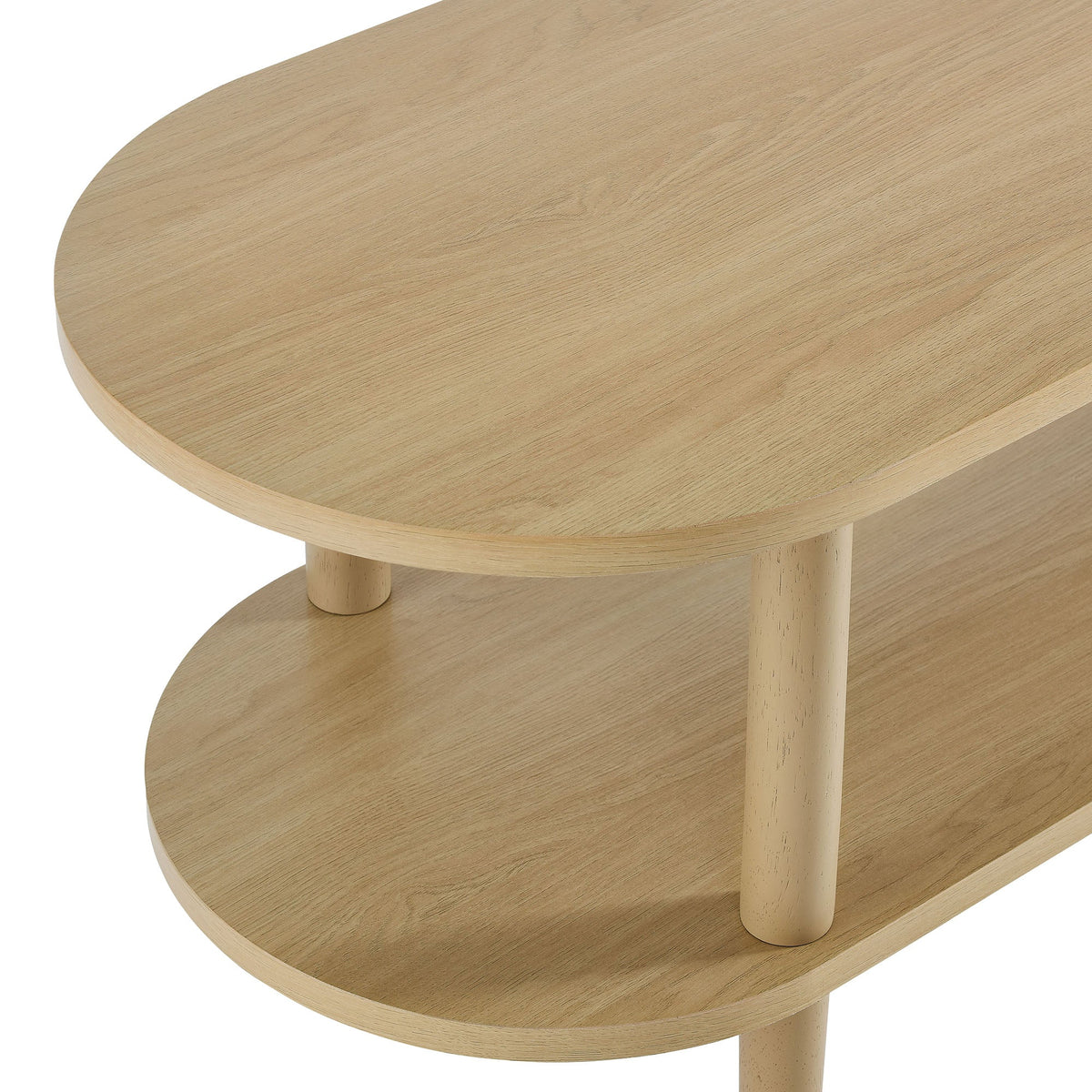 Torus Oval Wood TV Stand in oak finish with rounded edge and pedestal leg on Tampa Home & Garden Store