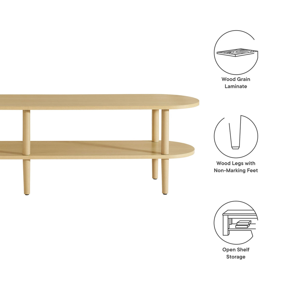 Torus Oval Wood TV Stand natural wood finish with open shelves for living room by HouseOfZazla on Tampa Home & Garden Store