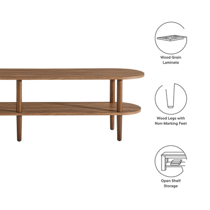 Modway Torus Oval Wood TV Stand, walnut grain, three-tier oval with open shelves on Tampa Home & Garden Store
