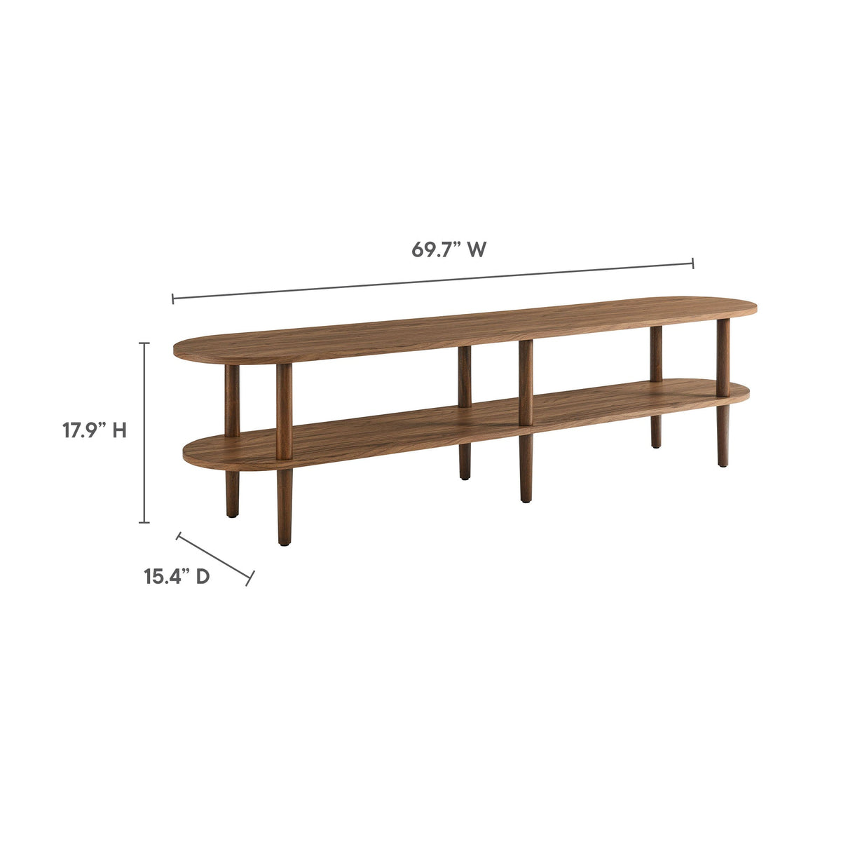 Torus Oval Wood TV Stand by Modway in warm walnut finish with two shelves on Tampa Home & Garden Store