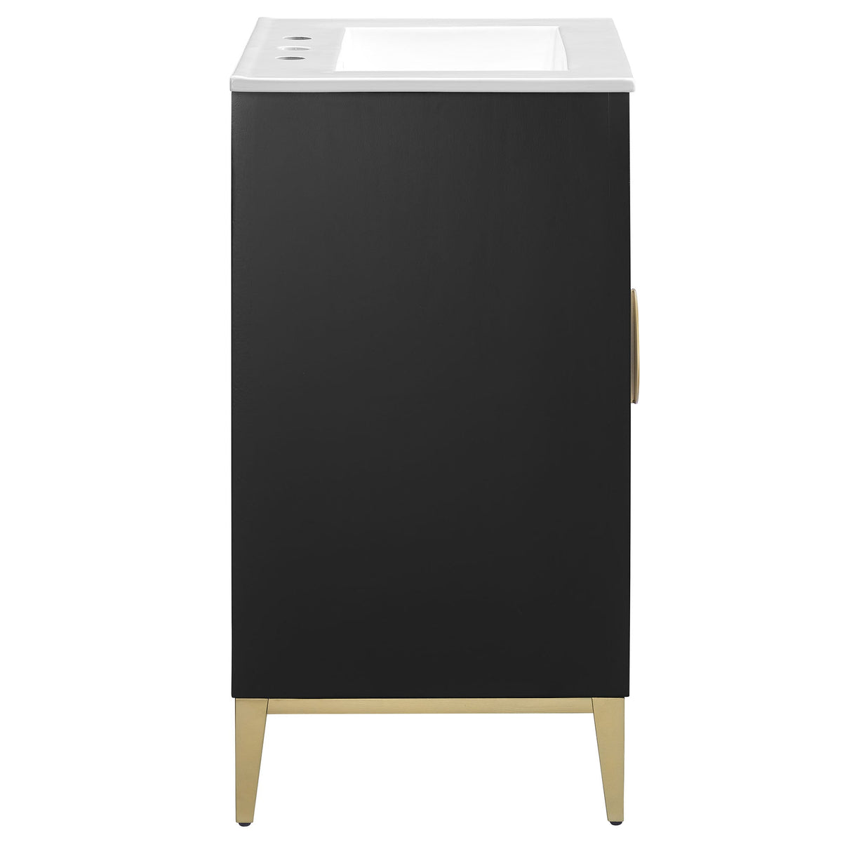 Beau 24in Wood Bathroom Vanity with Basin by Modway - white countertop, black cabinet, gold legs on Tampa Home & Garden Store