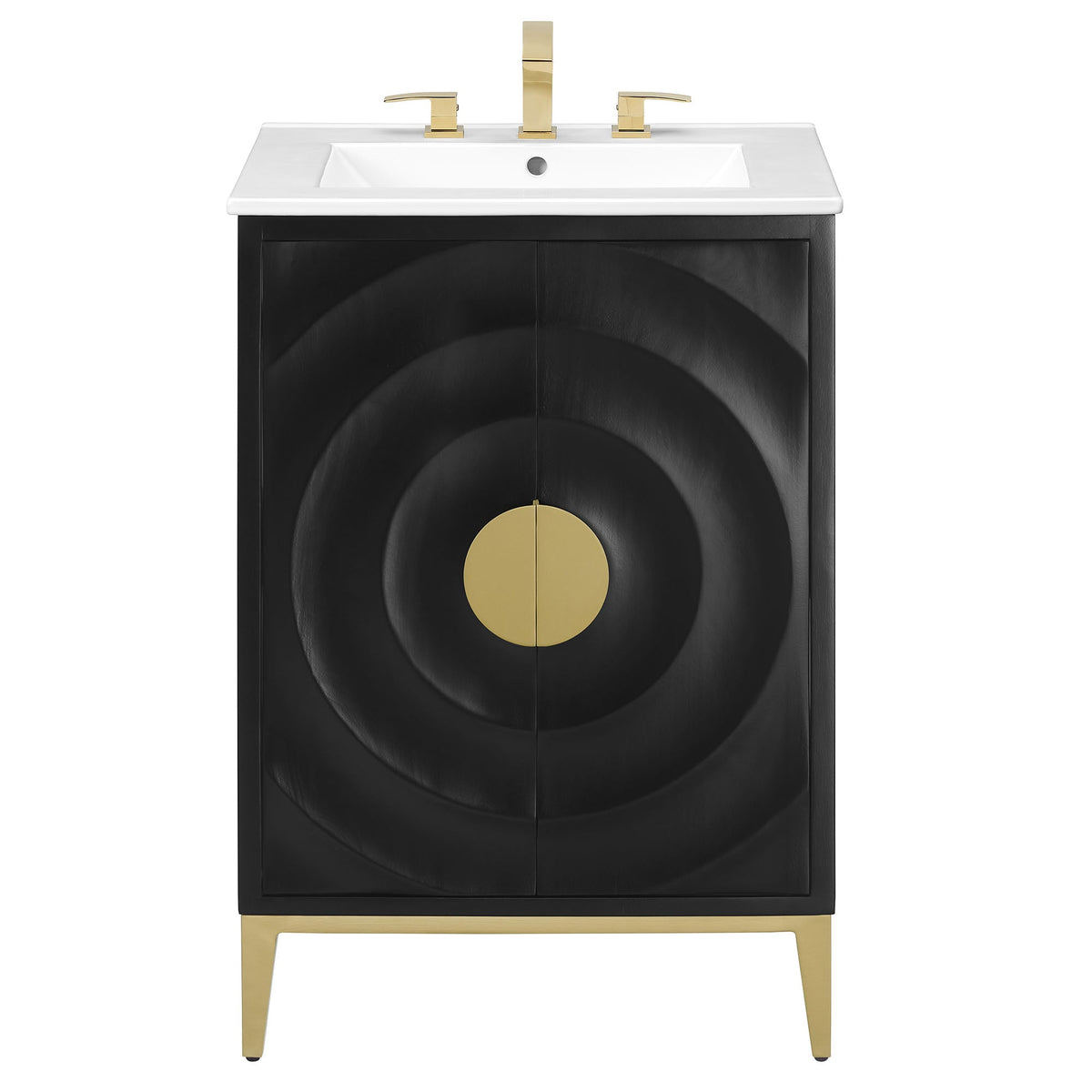 Beau 24in wood bathroom vanity with basin black cabinet white gold hardware HouseOfZazla on Tampa Home & Garden Store