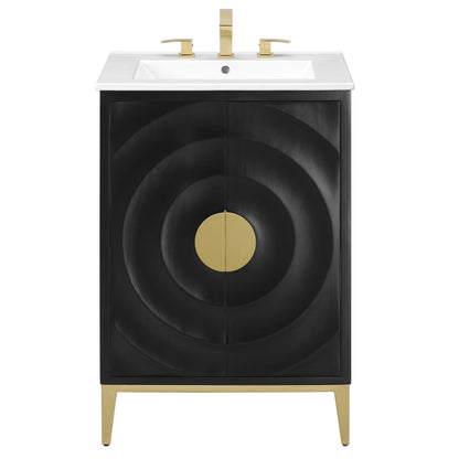 Beau 24in wood bathroom vanity with basin black cabinet white gold hardware HouseOfZazla on Tampa Home & Garden Store