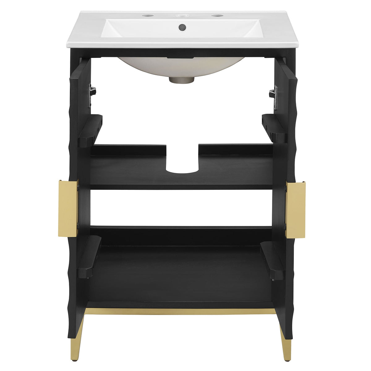 Beau 24in wood bathroom vanity with basin white top black frame gold accents Modway HouseOfZazla on Tampa Home & Garden Store