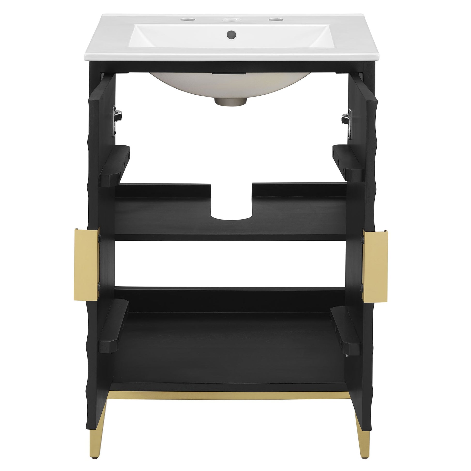 Beau 24in wood bathroom vanity with basin white top black frame gold accents Modway HouseOfZazla on Tampa Home & Garden Store