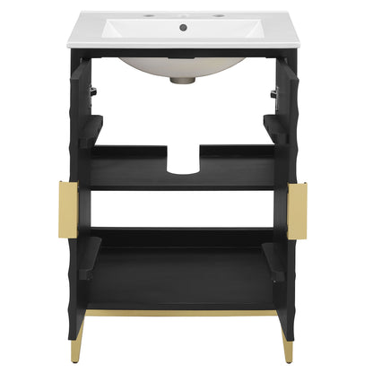 Beau 24in wood bathroom vanity with basin white top black frame gold accents Modway HouseOfZazla on Tampa Home & Garden Store