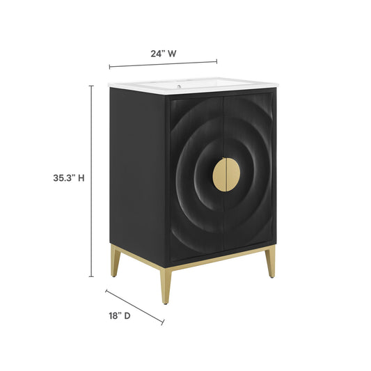 Beau 24in Wood Bathroom Vanity with Basin, black cabinet, white top, gold hardware on Tampa Home & Garden Store