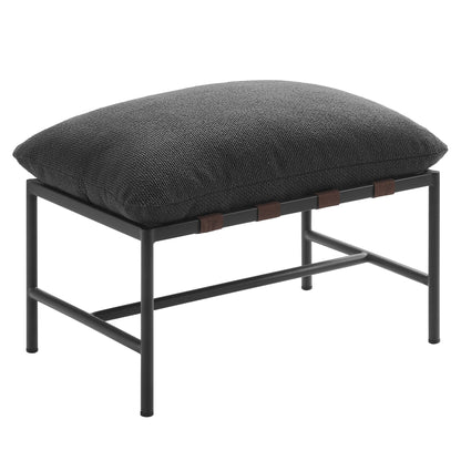 Raya Outdoor Boucle Ottoman dark gray boucle cushion on black metal frame by HouseOfZazla on Tampa Home & Garden Store