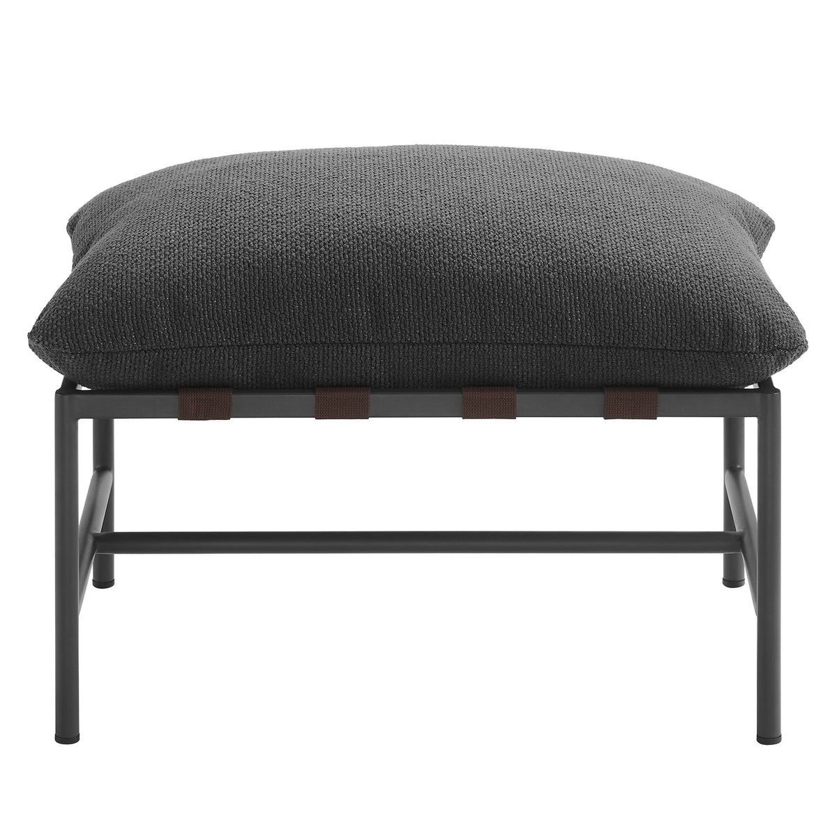 Raya Outdoor Boucle Ottoman cushion on dark gray boucle fabric with metal frame by HouseOfZazla on Tampa Home & Garden Store