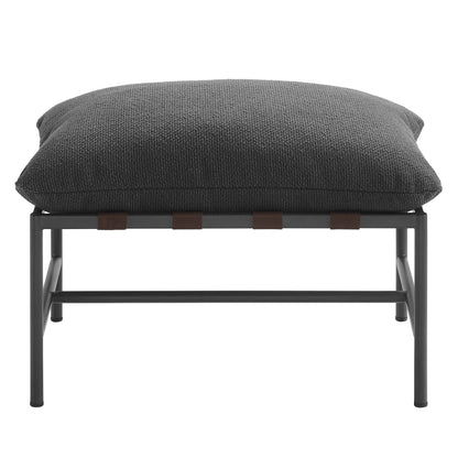 Raya Outdoor Boucle Ottoman cushion on dark gray boucle fabric with metal frame by HouseOfZazla on Tampa Home & Garden Store