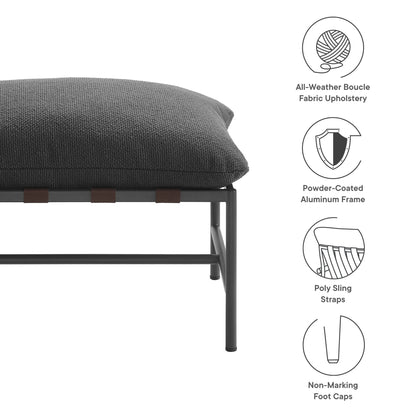 Raya outdoor patio boucle ottoman dark charcoal boucle fabric with aluminum frame on Tampa Home & Garden Store