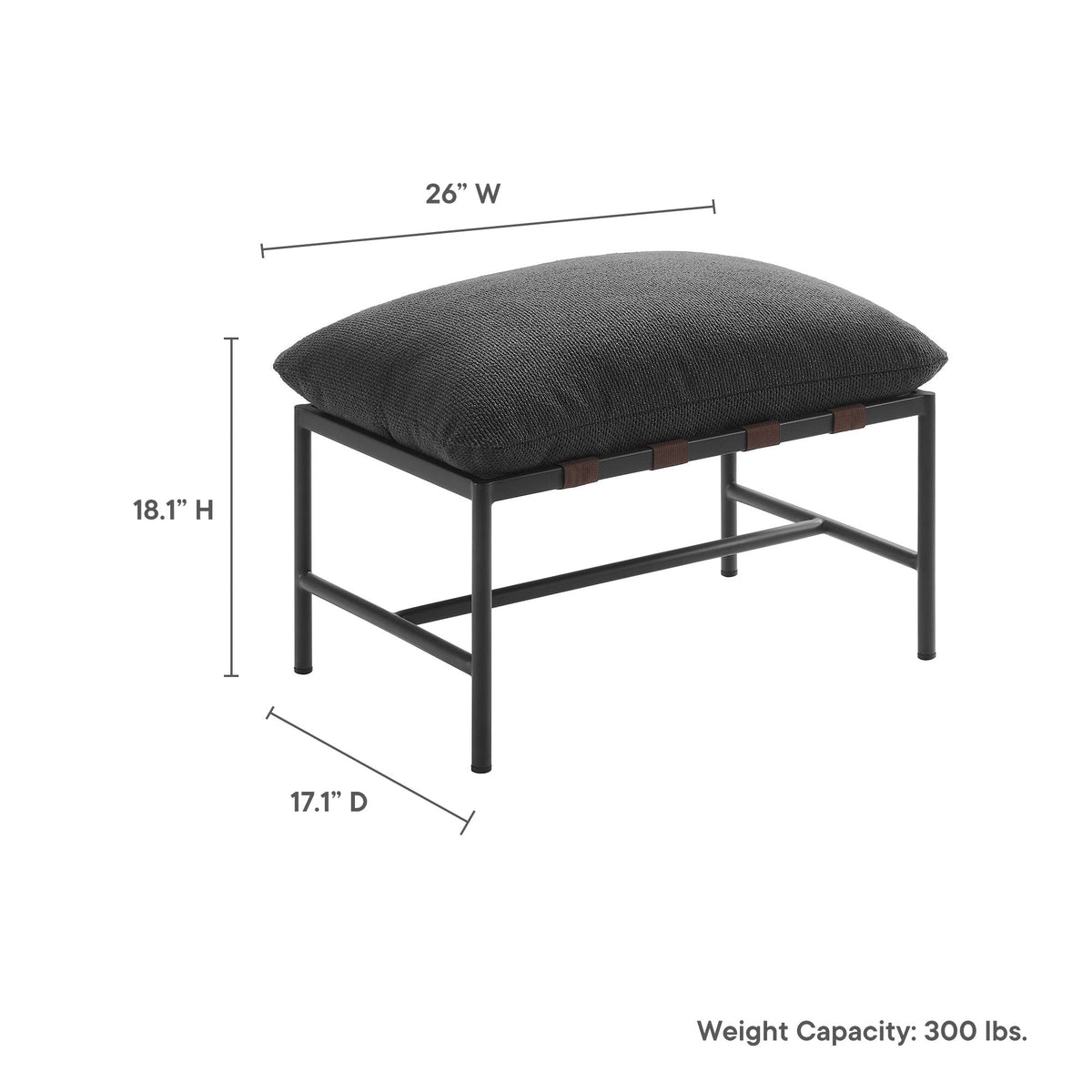Raya Outdoor Patio Boucle Ottoman by Modway, black boucle cushion on a metal frame on Tampa Home & Garden Store