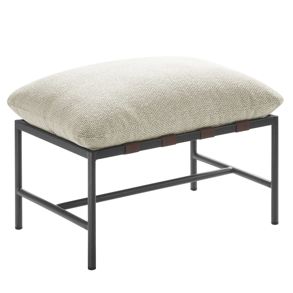 Raya Outdoor Patio Boucle Ottoman tan boucle cushion on black metal frame by HouseOfZazla on Tampa Home & Garden Store