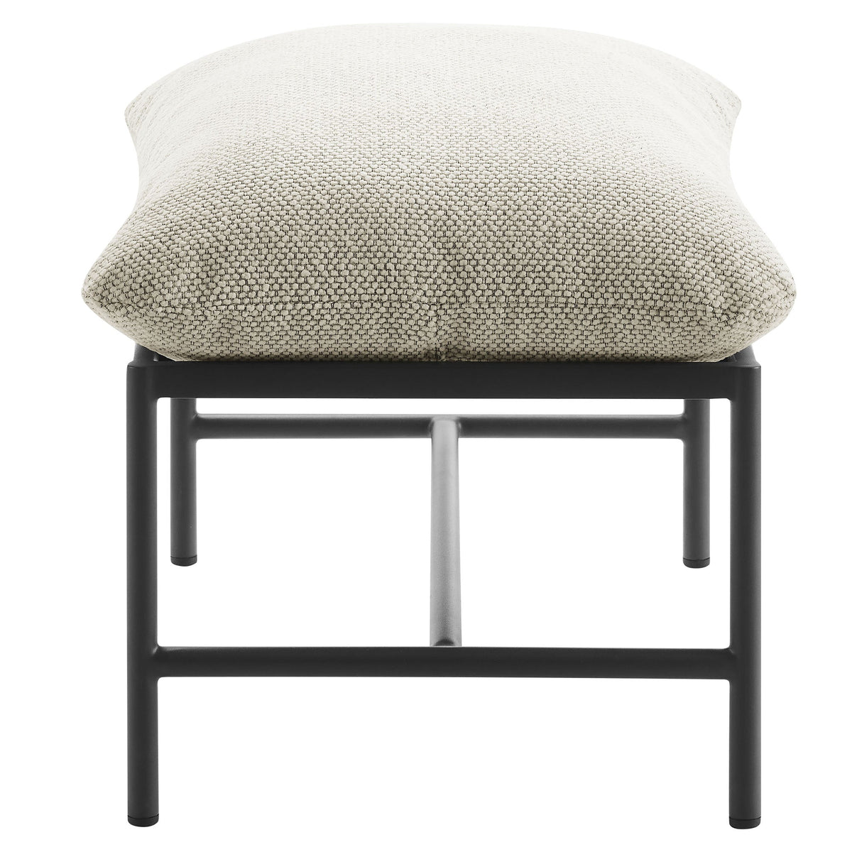 Raya outdoor boucle ottoman beige textured fabric with black powder-coated legs on Tampa Home & Garden Store