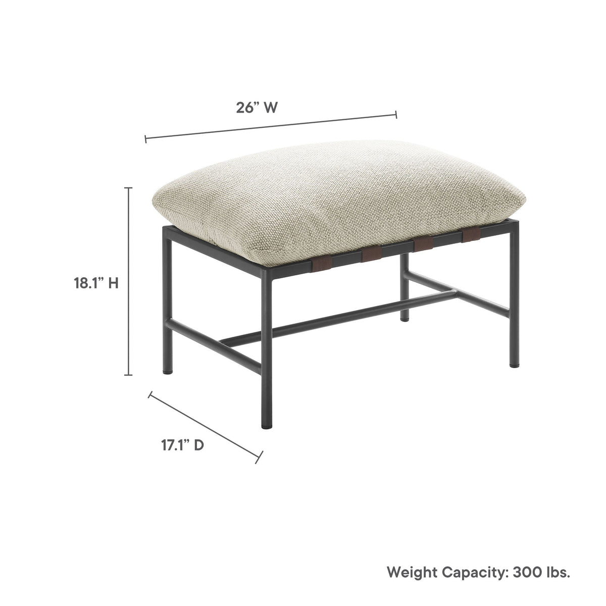 Raya Outdoor Patio Boucle Ottoman beige boucle cushion on black metal frame by Modway on Tampa Home & Garden Store