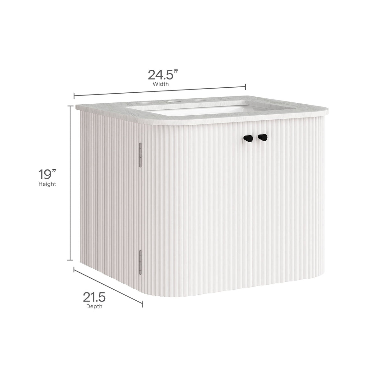 Zia wall-mount bathroom vanity with marble sink, white ribbed cabinet, HouseOfZazla on Tampa Home & Garden Store