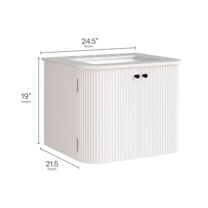 Zia wall-mount bathroom vanity with marble sink, white ribbed cabinet, HouseOfZazla on Tampa Home & Garden Store