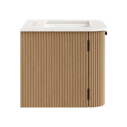 Zia wall-mount vanity with marble sink, white top and slatted wood cabinet by Modway on Tampa Home & Garden Store