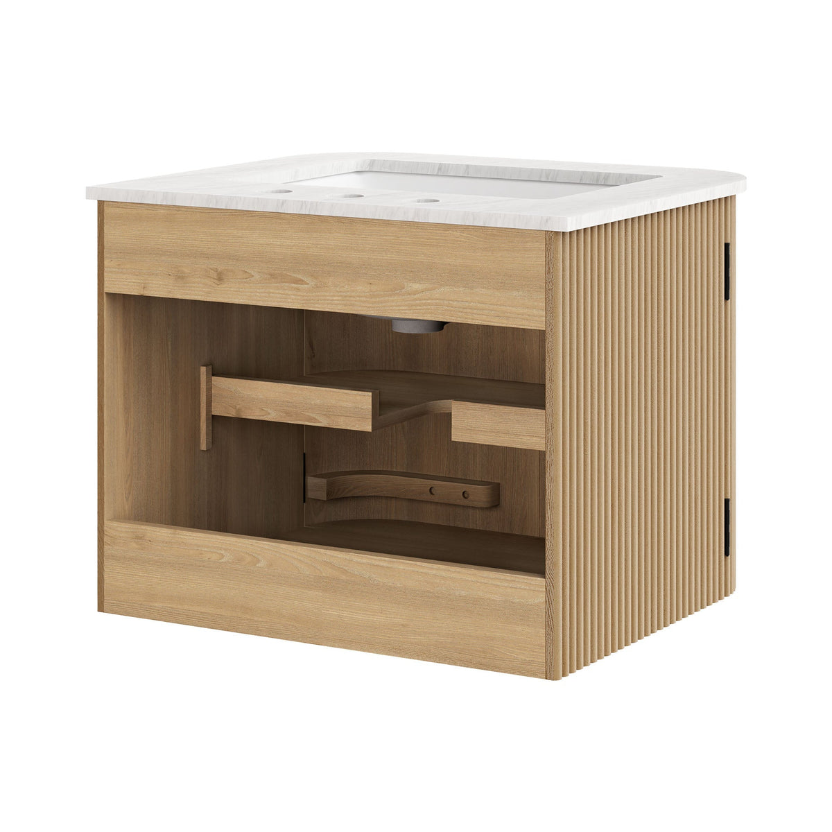 Zia wall-mount bathroom vanity with marble sink top, light wood cabinet by HouseOfZazla on Tampa Home & Garden Store