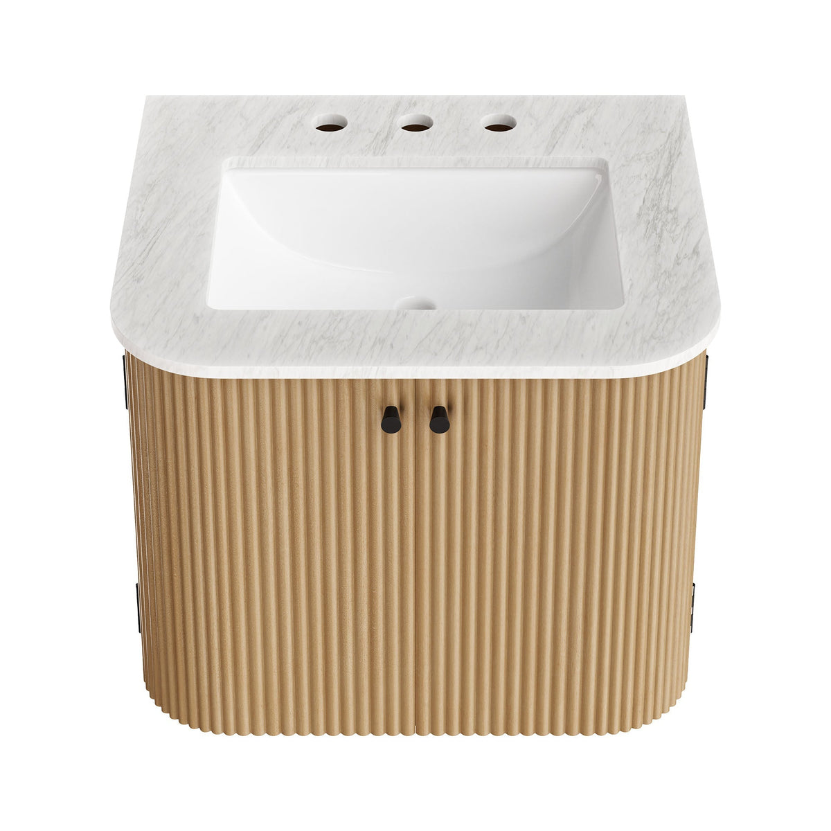 Zia wall-mount vanity with marble sink, ribbed wood base by HouseOfZazla on Tampa Home & Garden Store