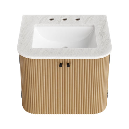 Zia wall-mount vanity with marble sink, ribbed wood base by HouseOfZazla on Tampa Home & Garden Store