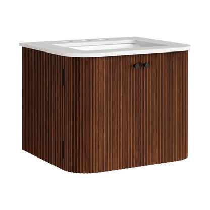 Zia wall-mount vanity with marble sink, dark wood cabinet, HouseOfZazla bathroom suite on Tampa Home & Garden Store