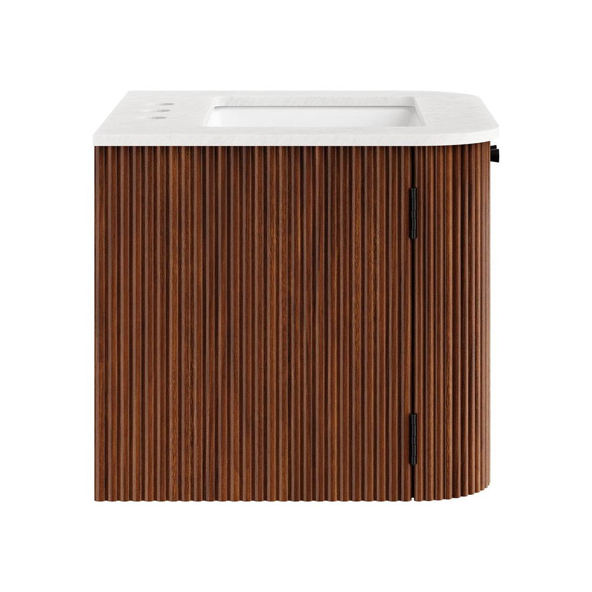Zia wall-mount bathroom vanity with marble sink and vertical wood slat cabinet by HouseOfZazla on Tampa Home & Garden Store
