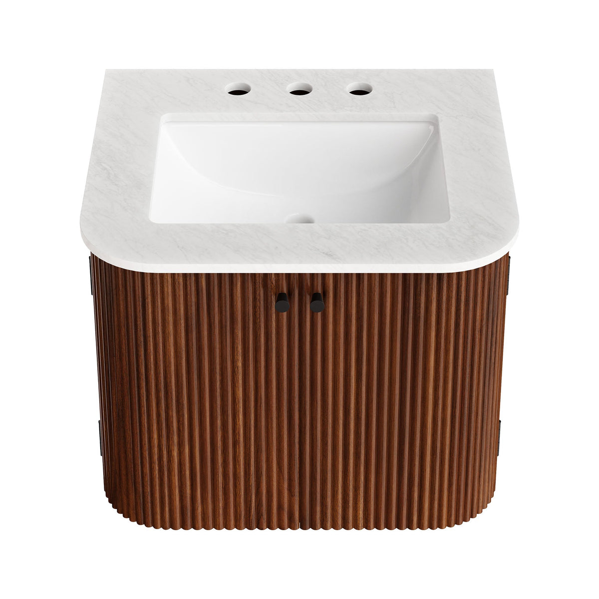 Zia wall-mount bathroom vanity with marble top and three faucet holes, dark wood base by Modway on Tampa Home & Garden Store