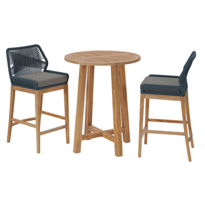 Modway Teak Patio Bar Set and Aluminum Stools