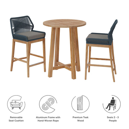 Modway Teak Patio Bar Set and Aluminum Stools
