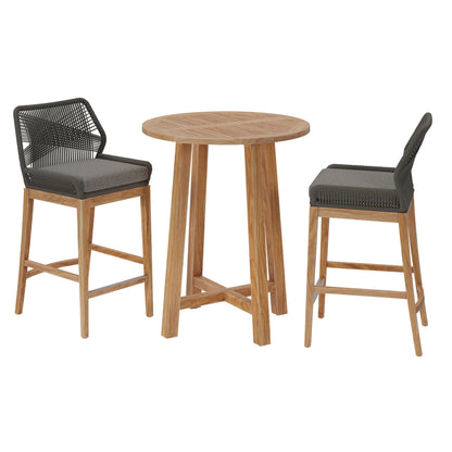 Modway Teak Patio Bar Set and Aluminum Stools