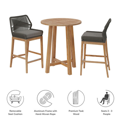 Modway Teak Patio Bar Set and Aluminum Stools