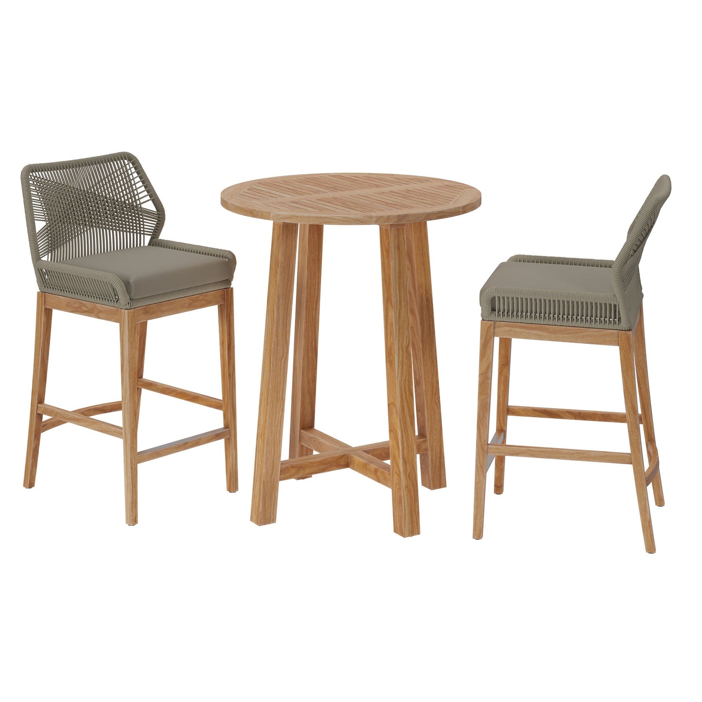 Modway Teak Patio Bar Set and Aluminum Stools