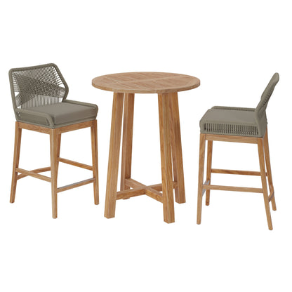Modway Teak Patio Bar Set and Aluminum Stools