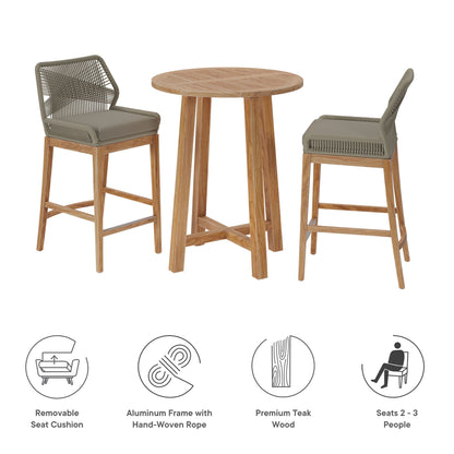 Modway Teak Patio Bar Set and Aluminum Stools