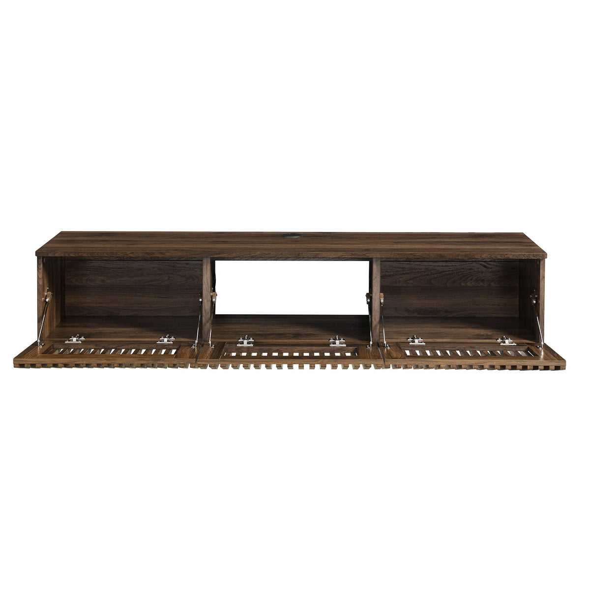 Vaughn 64in wall mount TV stand dark wood finish with open shelves by Modway on Tampa Home & Garden Store