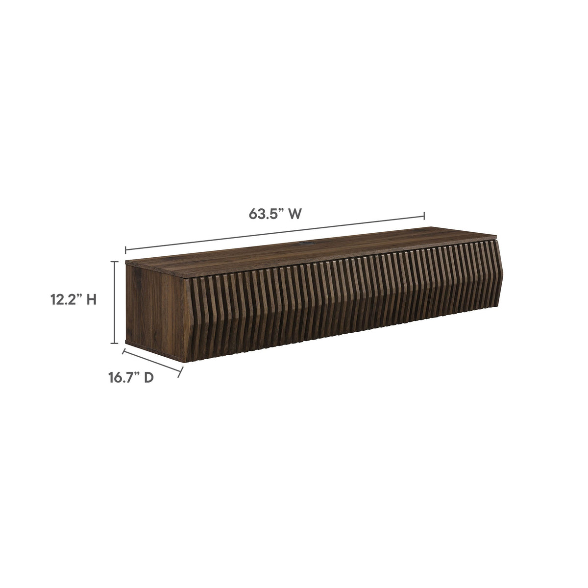 Vaughn 64in wall mount TV stand, dark wood with vertical slat front, by Modway on Tampa Home & Garden Store