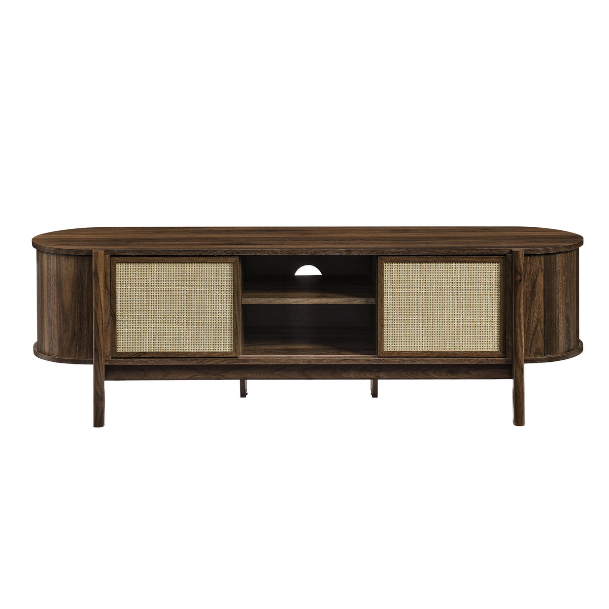 Reid 61in TV stand by Modway, dark walnut wood with woven cane panels on Tampa Home & Garden Store