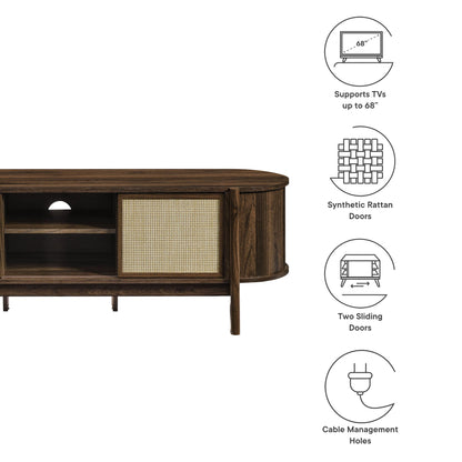 Reid 61in TV Stand by Modway in dark wood with woven rattan doors and open shelves on Tampa Home & Garden Store