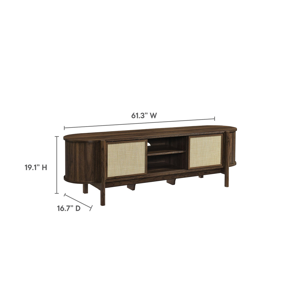 Reid 61in TV Stand by Modway in dark wood with cane-woven doors 61.3W x 16.7D x 19.1H on Tampa Home & Garden Store